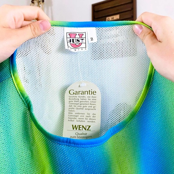 NWT 90s Vintage Green and Blue Ombré Netted Tank Style Swimsuit Coverup - Picture 4 of 4